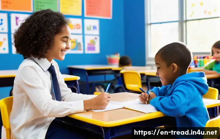 독서지도사 자격증 시험 최신 트렌드 - **Prompt:** A bright and cheerful elementary school classroom scene. Several children of diverse eth...