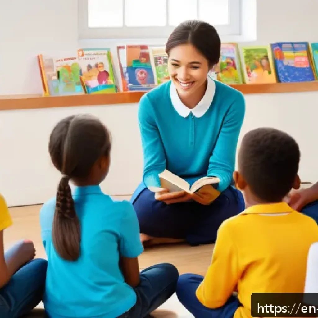 독서지도사 필수 소프트스킬 - A warm and inviting classroom scene showing a diverse group of elementary school students sitting in...