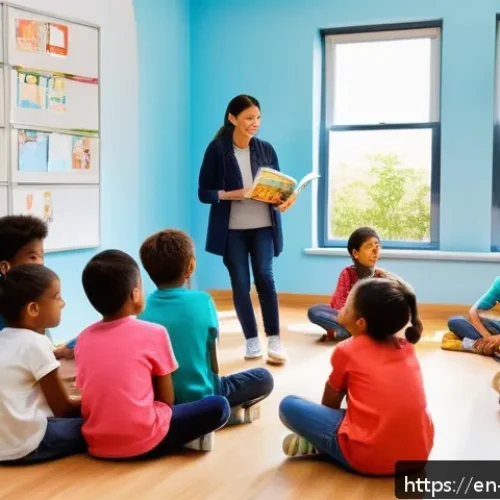 Home 17 독서지도사와 독서치료사의 차이 - A bright, modern classroom scene featuring a diverse group of children aged 7-10, all wearing casual...